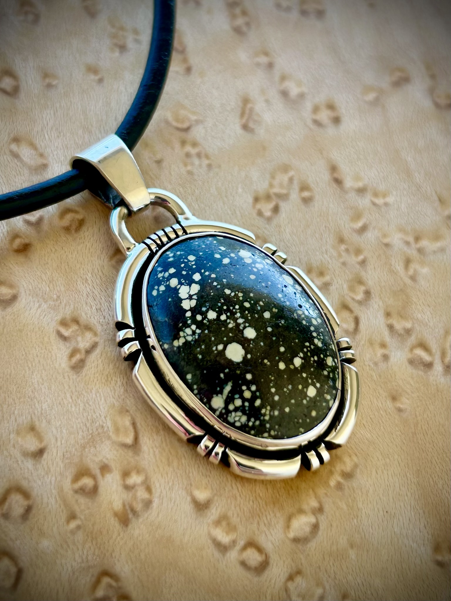 Newlander turquoise in a sterling silver pendant