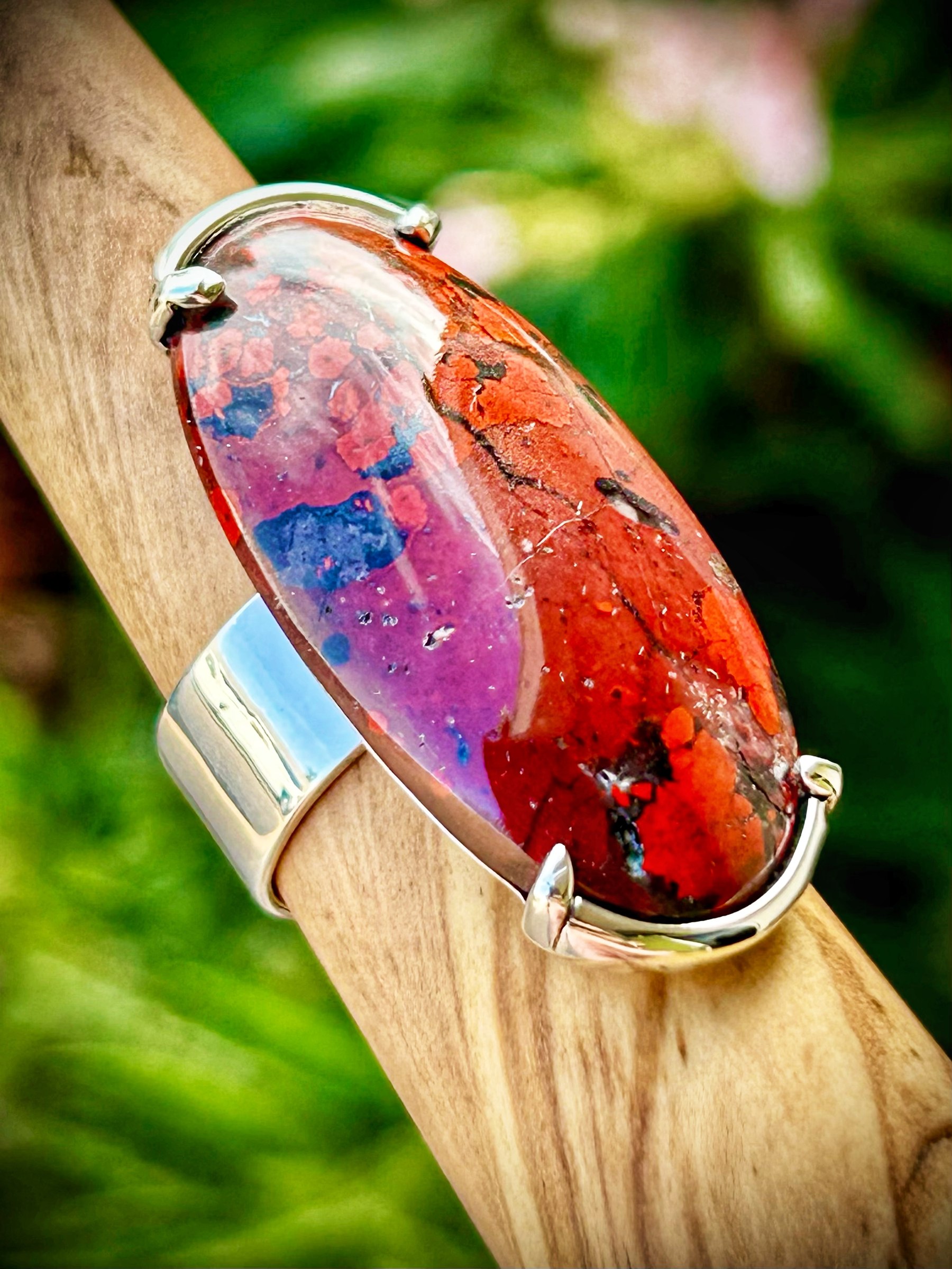 Red Mosaic Brecciated Jasper Ring "CUSTOM DESIGN" view 3